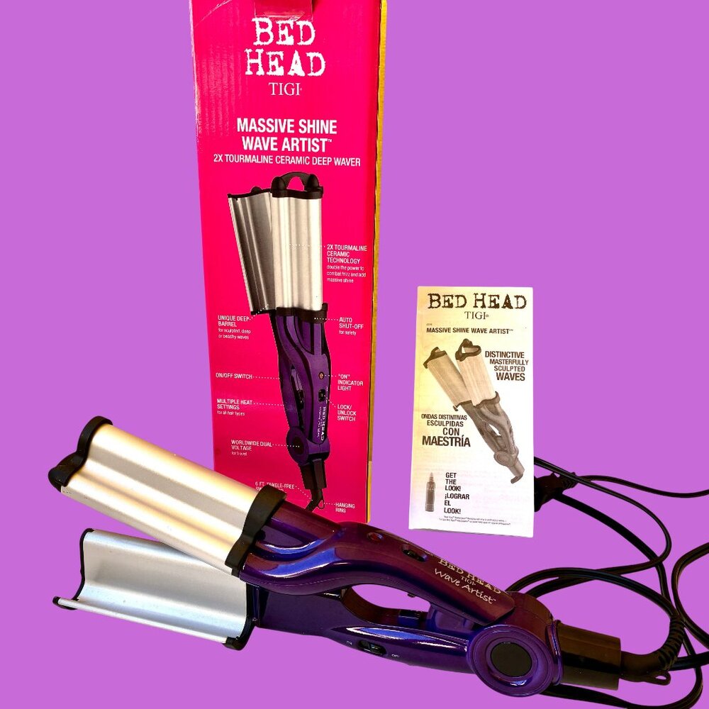 Bed Head Ceramic Curling Iron Crimper Waver for Beachy Waves & Shine PURPLE New